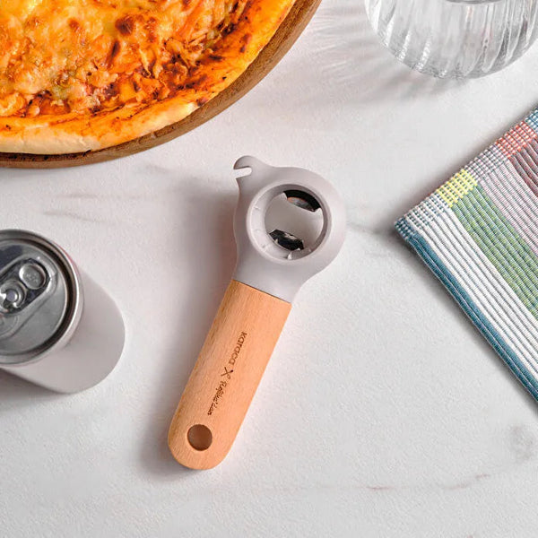 Karaca x Refika Gadgets 3-in-1 Flesopener met Houten Steel, Grijs