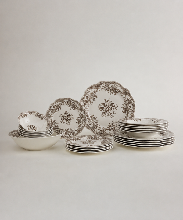 Vintage Porseleinen Serviesset Bruin | Bloemendesign 25-delig