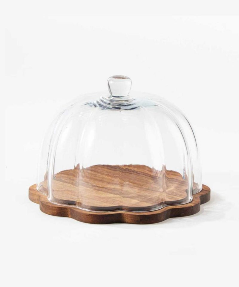 Cloudy borosilicaat acacia houten taartplateau