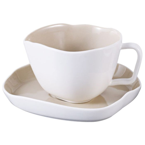 Bricard Bonnes Koffieset 12-delig | Wit-Taupe Porselein | 6 Kopjes & Schotels