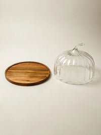 Pompoen borosilicaat acacia houten taartplateau