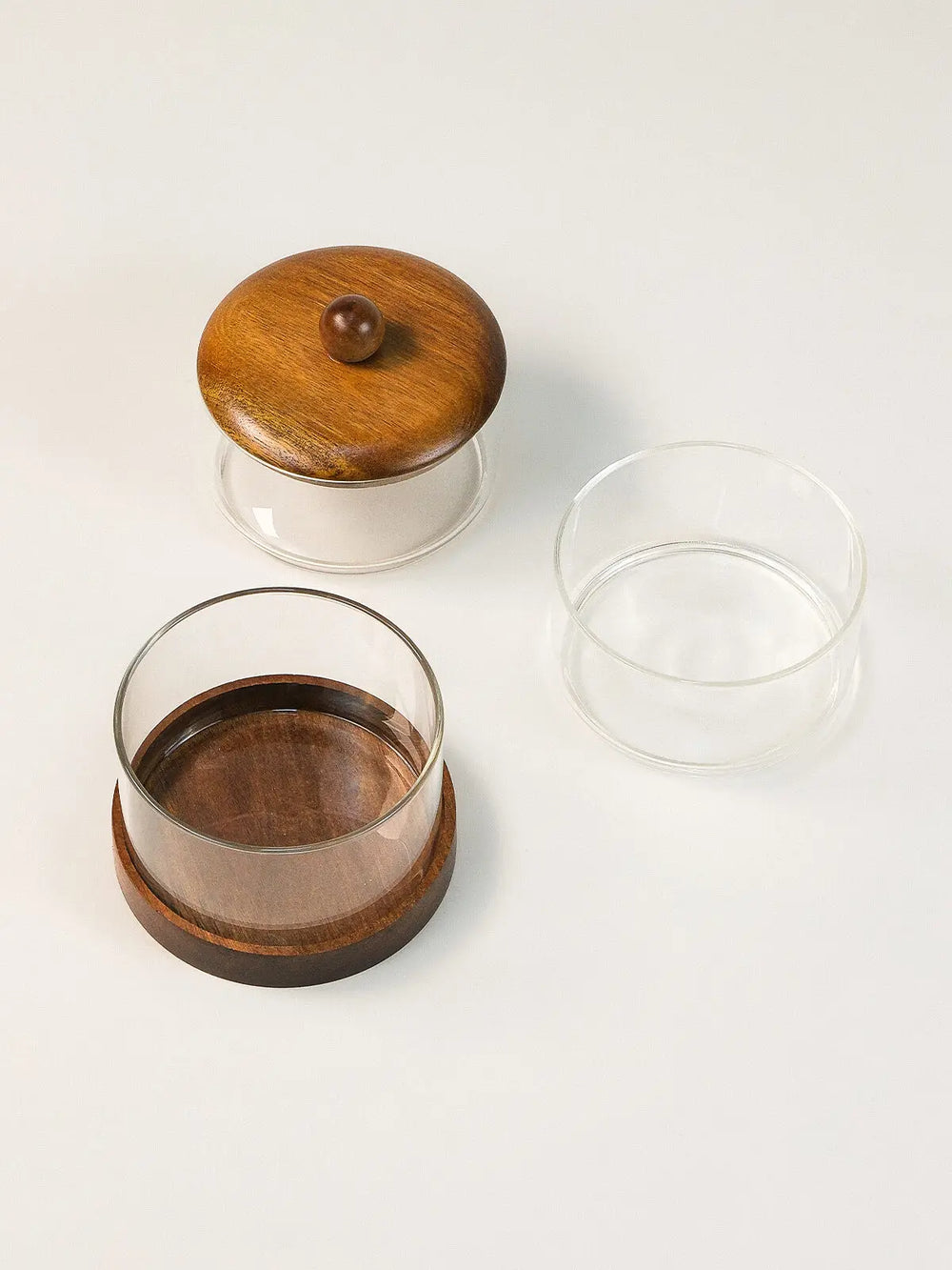 Cavo glazen opbergpot met acacia houten deksel en houder – 3-Laags