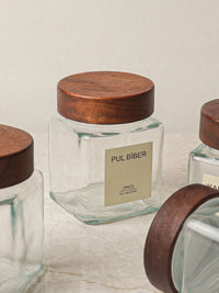 Lilu acacia kruidenpotjes vierkant | incl. etiketten | 6 stuks | 300 ml