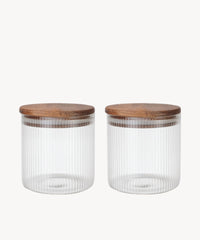 Voorraadpot Stripe met acaciadeksel | 2 stuks | 750 ml