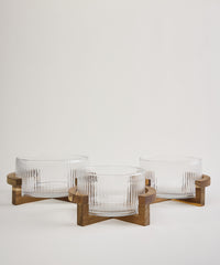 Ripple glazen saladeschaal met acacia houten houder
