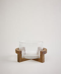 Ripple glazen saladeschaal met acacia houten houder
