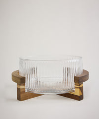 Ripple glazen saladeschaal met acacia houten houder