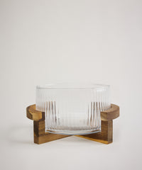 Ripple glazen saladeschaal met acacia houten houder