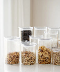 Kare Stripe glazen voorraadpotten set | 16-delig