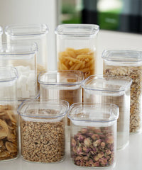 Kare Stripe glazen voorraadpotten set | 16-delig