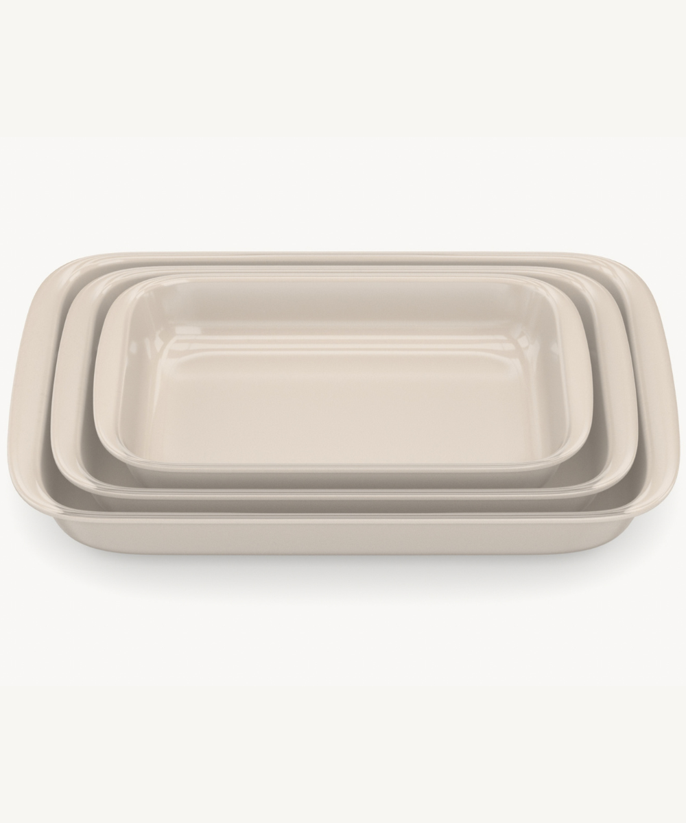 Set van 3 rechthoekige ovenschalen beige