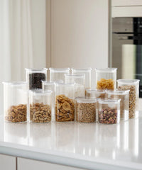 Kare Stripe glazen voorraadpotten set | 16-delig