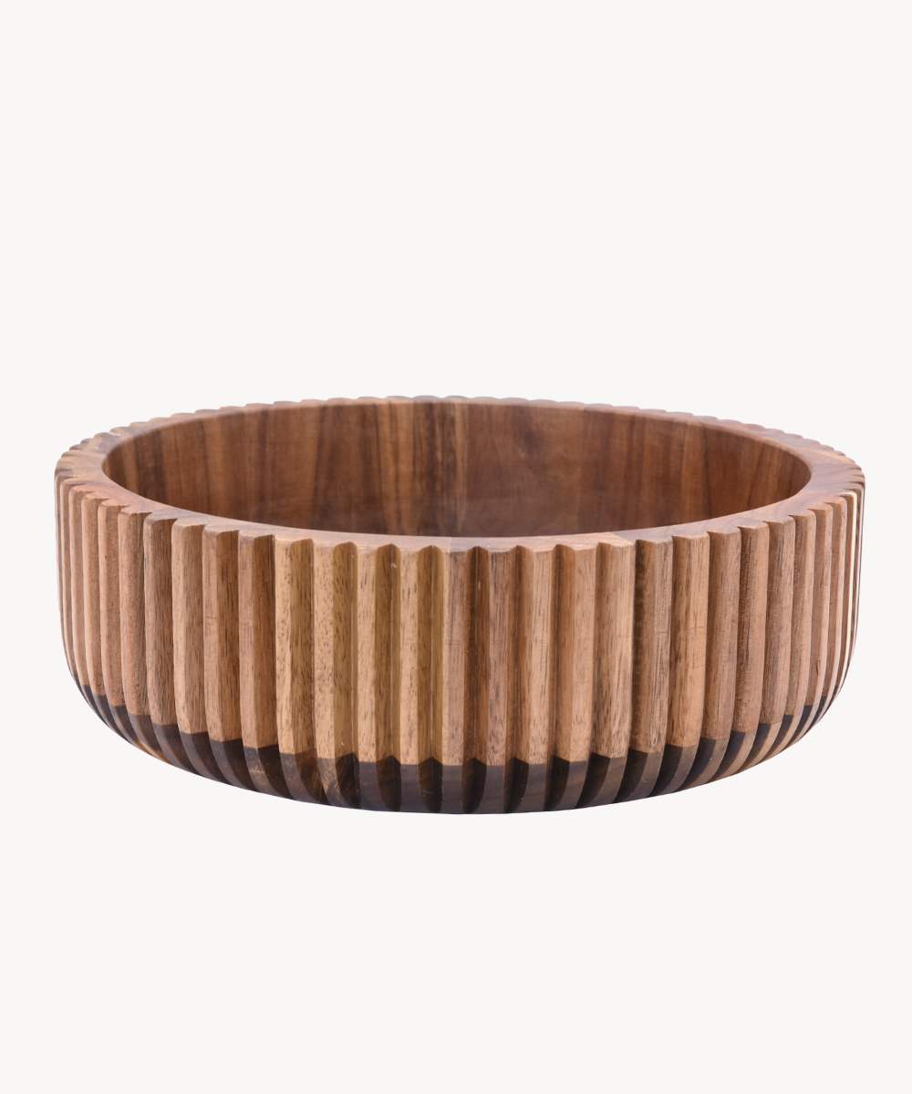 Acaciahouten stripe schaal – luxe houten kom met rillen Ø26 cm