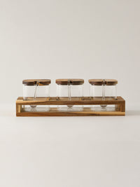 Acacia kruidenpotten set met lepels en houder | 3 stuks