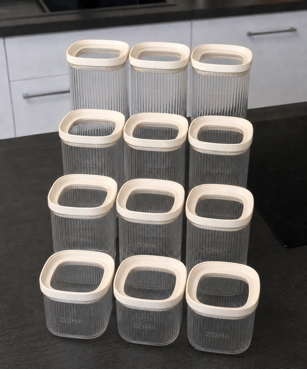 Quadro Stripe Glazen Voorraadpotten Set 12-delig | 4 Maten 