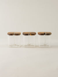 Acacia kruidenpotten set met lepels en houder | 3 stuks