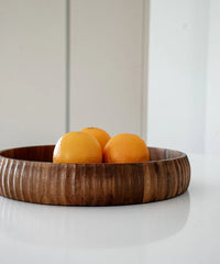 Acaciahouten stripe schaal Ø 30 cm