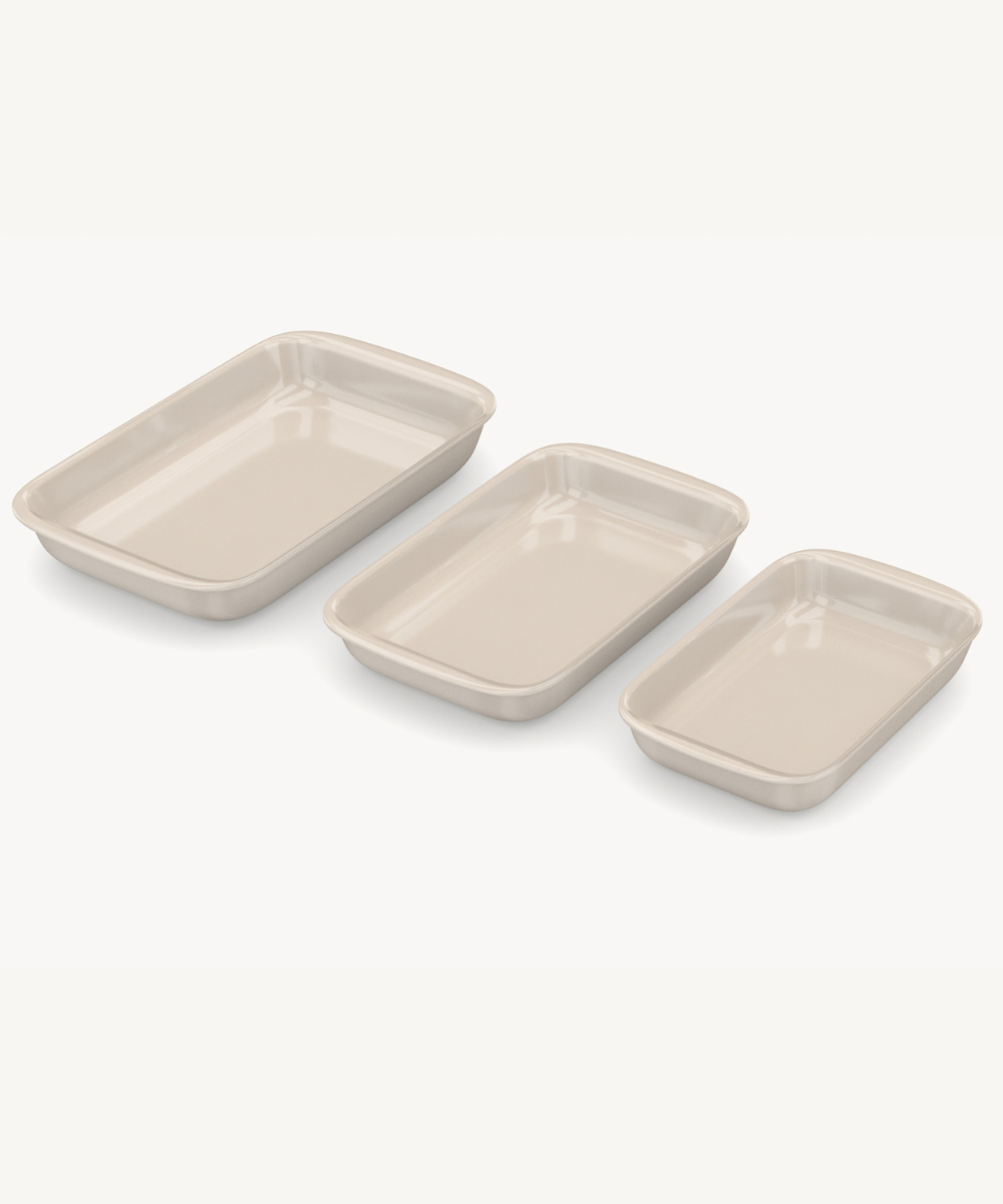 Set van 3 rechthoekige ovenschalen beige – afbeelding 2