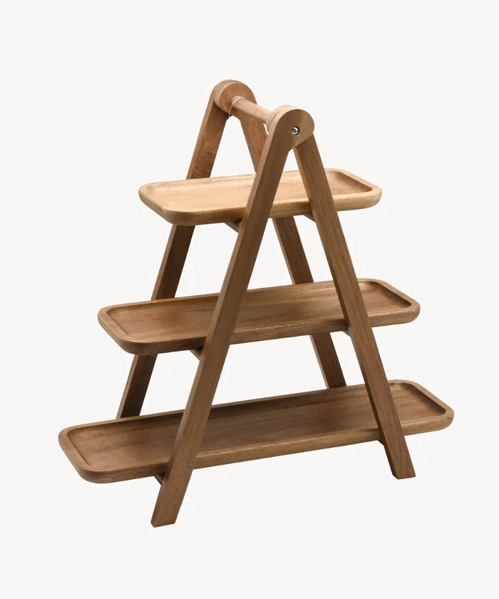 Scala acaciahouten etagere – 3-laagse houten serveerstandaard
