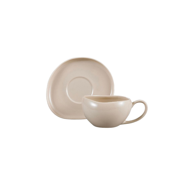 Wave Biscuit espressokopjes beige | 12-delige set | 120 ml