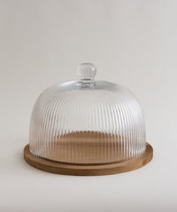 Cupola Glazen taartstolp met acaciahouten basis | Ø30,5 cm