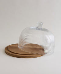Cupola Glazen taartstolp met acaciahouten basis | Ø30,5 cm