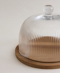 Cupola Glazen taartstolp met acaciahouten basis | Ø30,5 cm