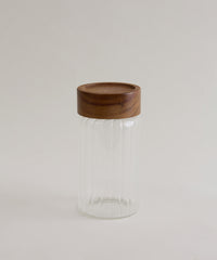 Space Stripe Kruidenpotjes Set van 6 | Geribbeld Glas & Acaciahouten Schroefdeksel