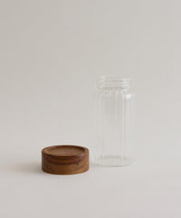 Space Stripe Kruidenpotjes Set van 6 | Geribbeld Glas & Acaciahouten Schroefdeksel