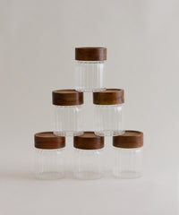Space Stripe Kruidenpotjes Set van 6 | Geribbeld Glas & Acaciahouten Schroefdeksel