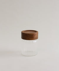 Space Stripe Kruidenpotjes Set van 6 | Geribbeld Glas & Acaciahouten Schroefdeksel