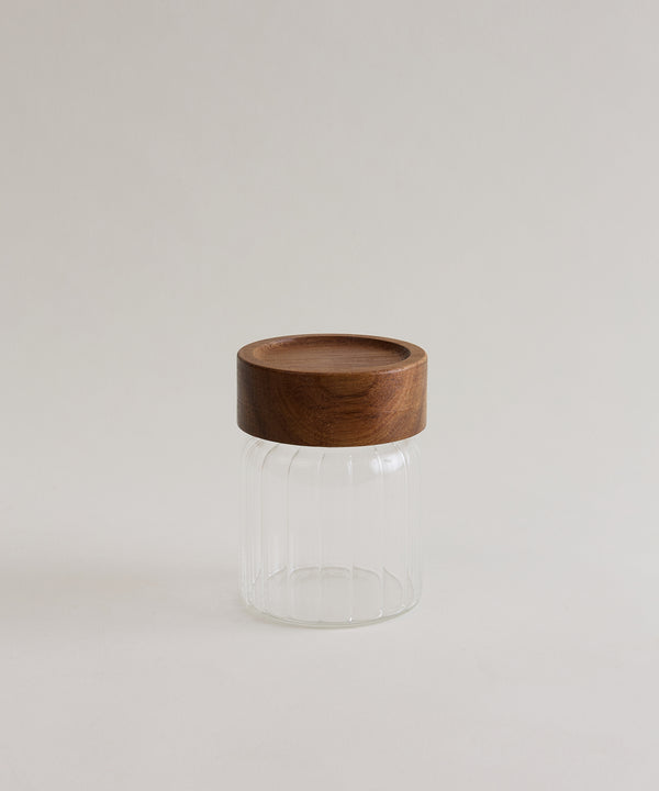 Space Stripe Kruidenpotjes Set van 6 | Geribbeld Glas & Acaciahouten Schroefdeksel