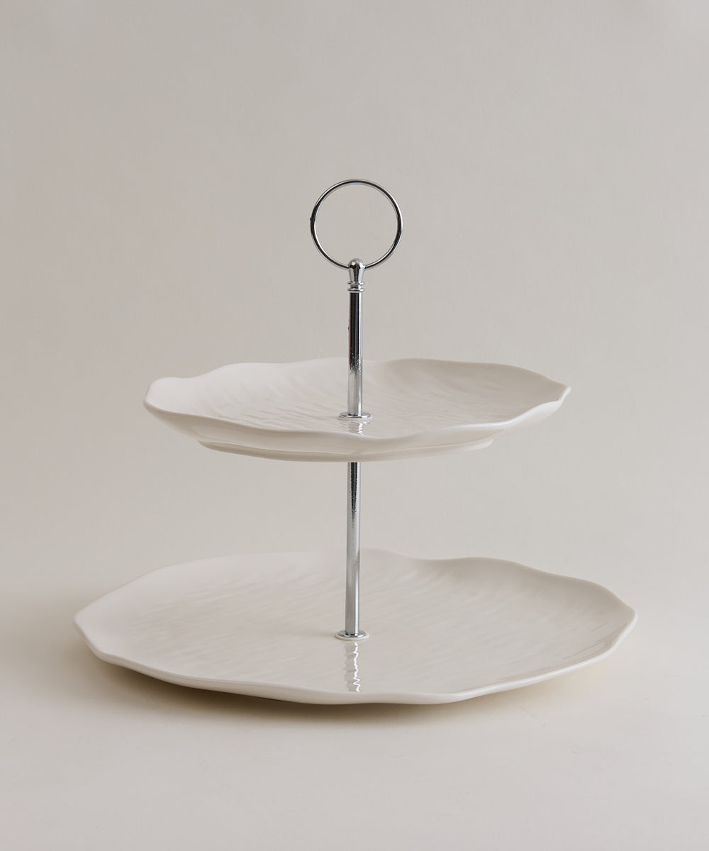 Fiora Etagère 2-laags | Ø20 & Ø27 cm | Wit Keramiek 