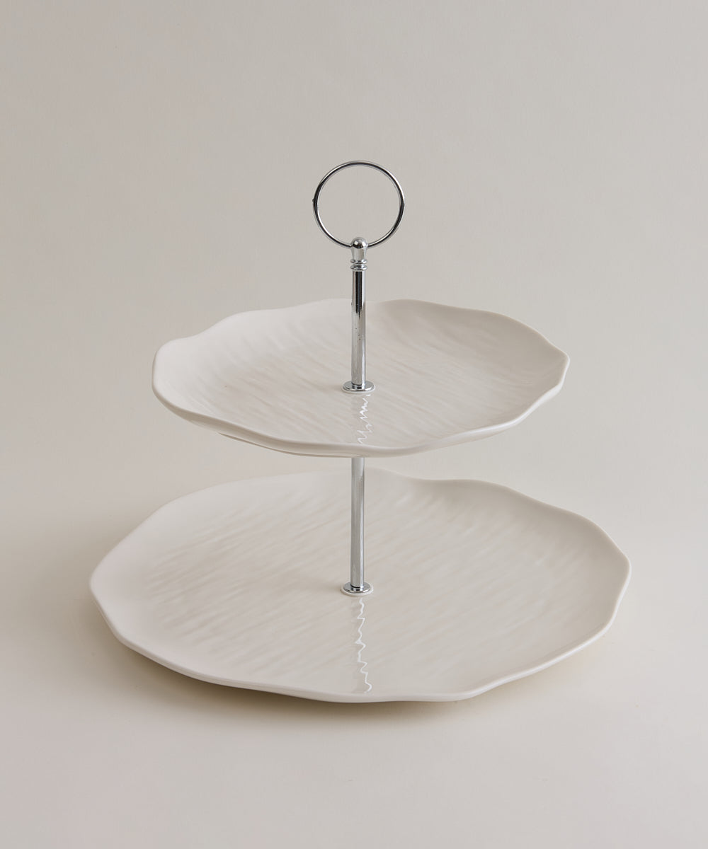 Fiora Etagère 2-laags | Ø20 & Ø27 cm | Wit Keramiek 