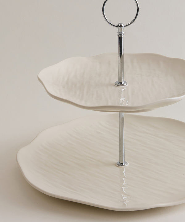 Fiora Etagère 2-laags | Ø20 & Ø27 cm | Beige Keramiek