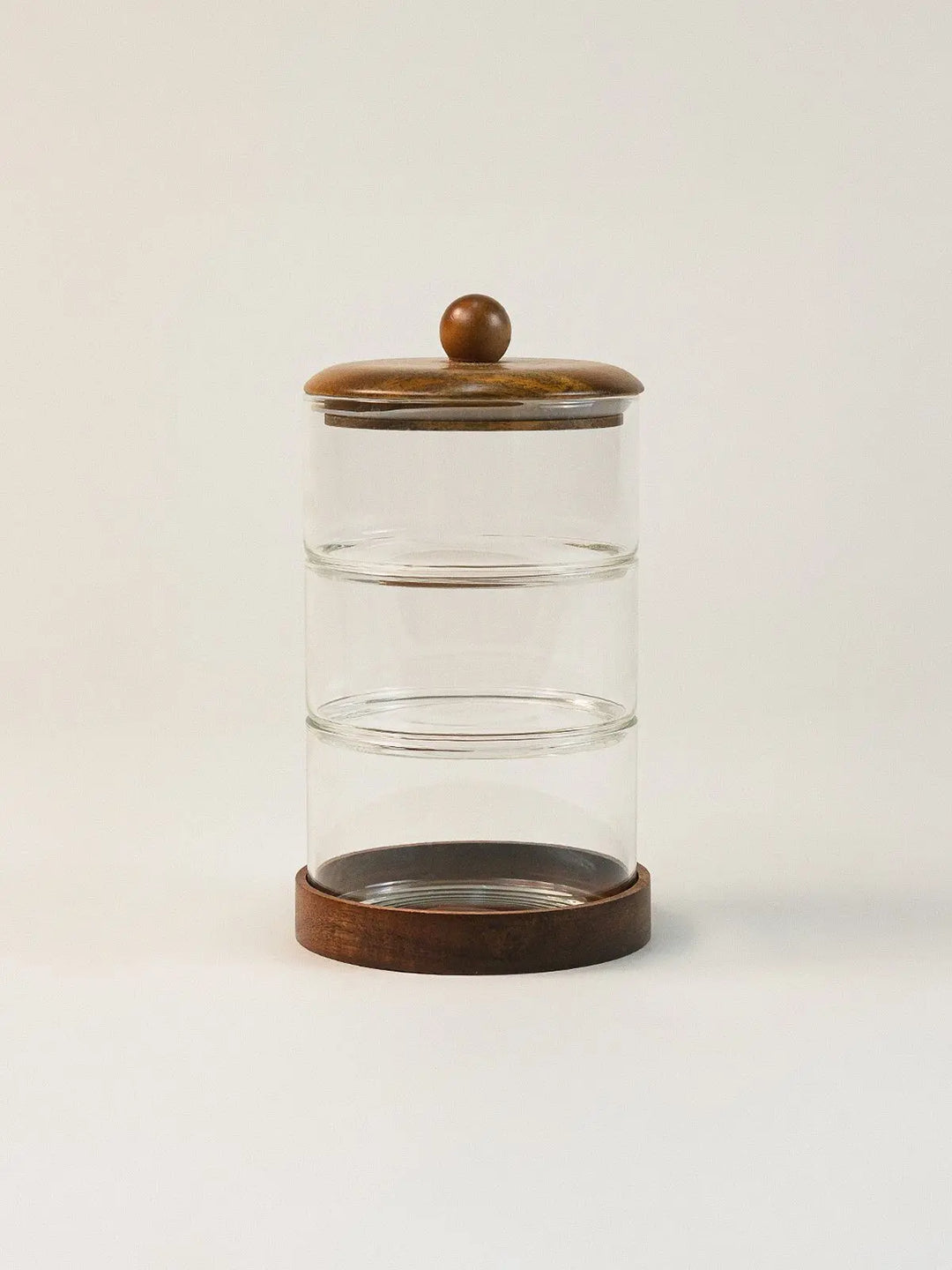 Cavo glazen opbergpot met acacia houten deksel en houder – 3-Laags