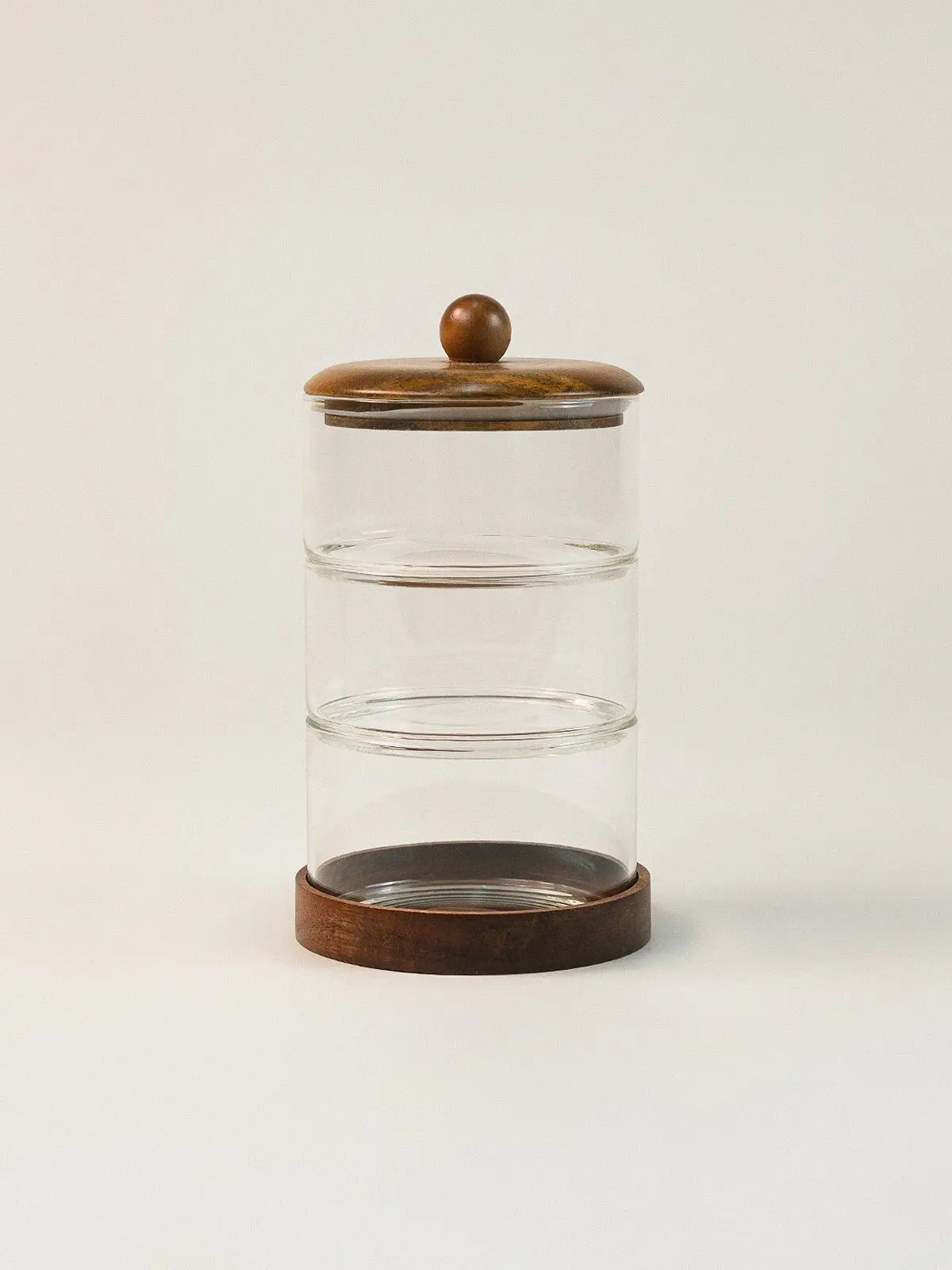 Cavo glazen opbergpot met acacia houten deksel en houder – 3-Laags