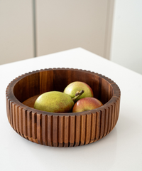 Acaciahouten stripe schaal – luxe houten kom met rillen Ø26 cm
