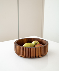 Acaciahouten stripe schaal – luxe houten kom met rillen Ø26 cm