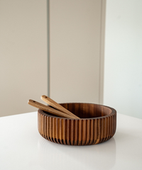 Acaciahouten stripe schaal – luxe houten kom met rillen Ø26 cm