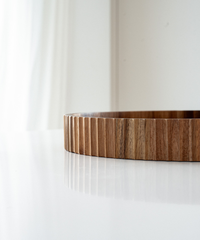 Acaciahouten stripe dienblad – rond houten serveerblad Ø 35,5 cm