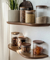 Voorraadpot Stripe met acaciadeksel | 2 stuks | 1000 ml