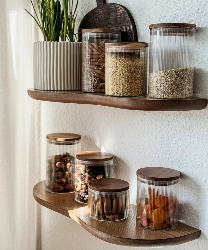 Voorraadpot Stripe met acaciadeksel | 2 stuks | 1500 ml