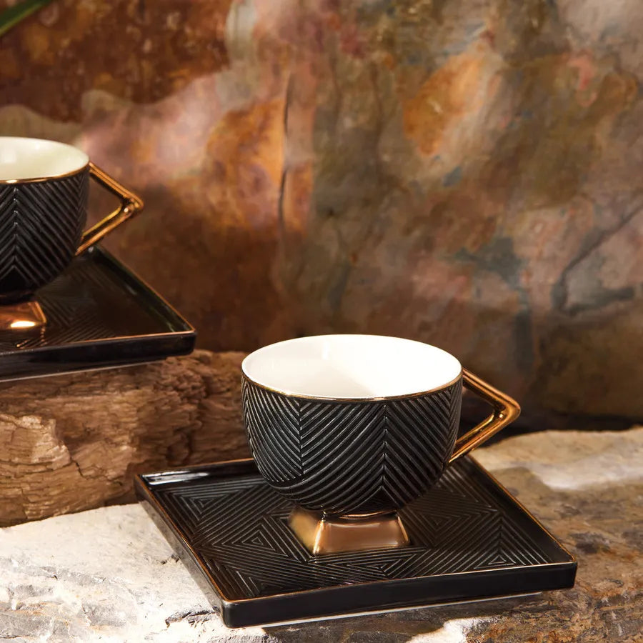 Karaca Art Deco 2-persoons koffiekopjes set | zwart