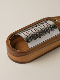 Rvs Ring rasp met acacia houten opvangbakje