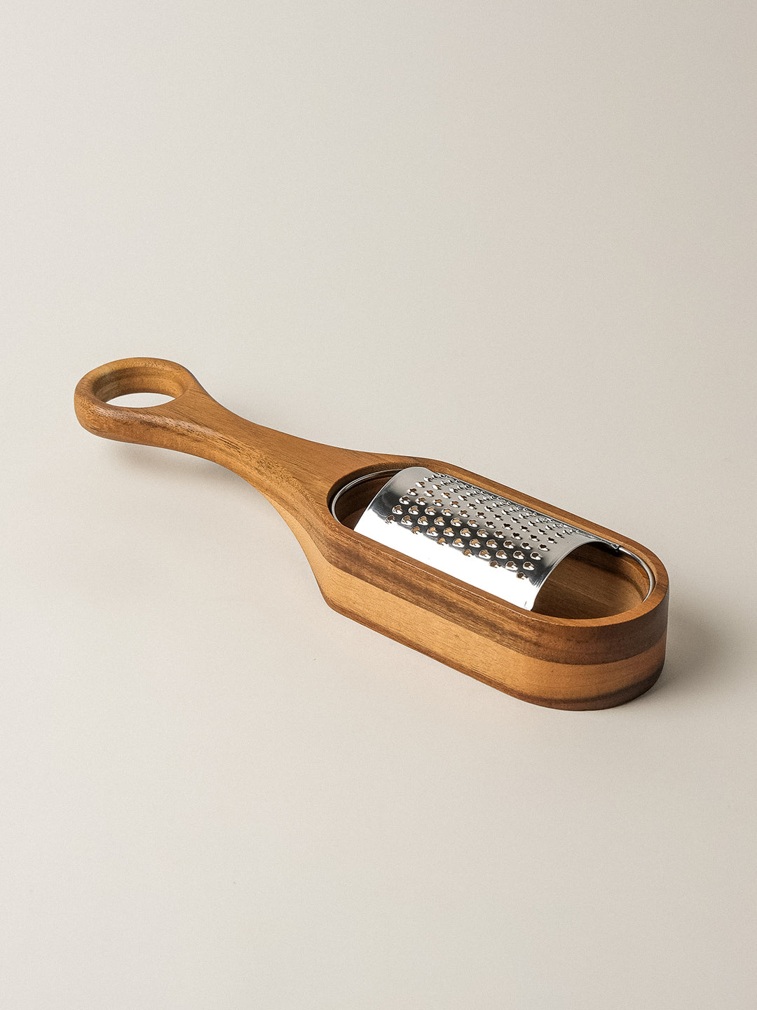 Rvs Ring rasp met acacia houten opvangbakje