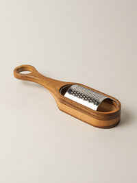 Rvs Ring rasp met acacia houten opvangbakje