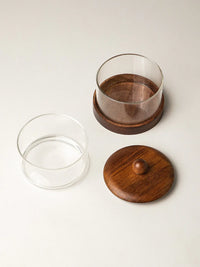 Cavo glazen opbergpot met acacia houten deksel en houder – 2-Laags