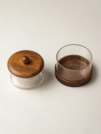 Cavo glazen opbergpot met acacia houten deksel en houder – 2-Laags