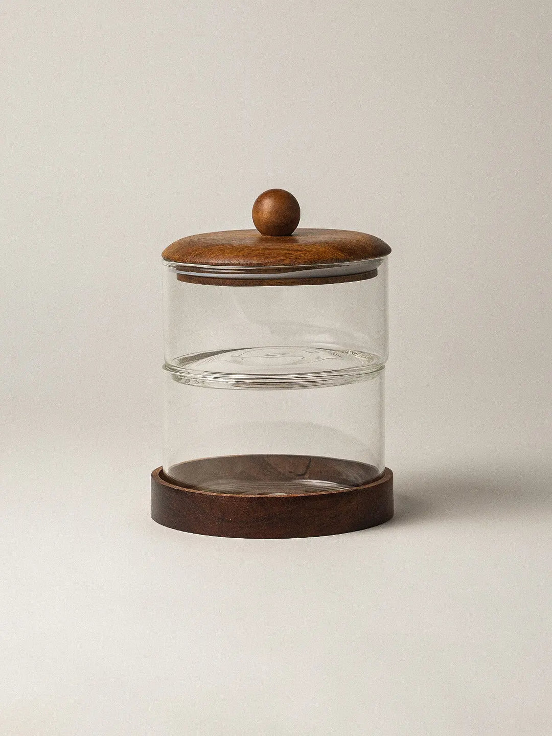 Cavo glazen opbergpot met acacia houten deksel en houder – 2-Laags